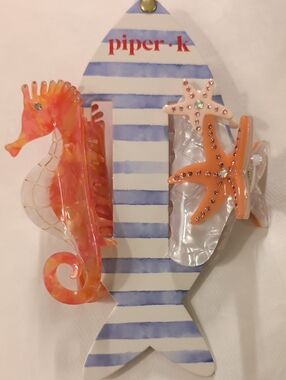 piper·k Orange Seahorse & Starfish Hair Clip Set